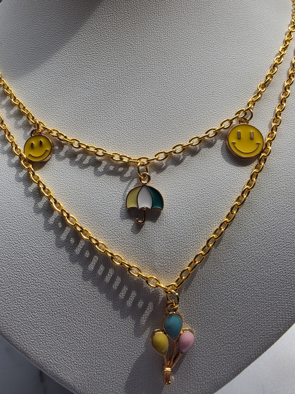 Gold-Tone Layered Necklace with Yellow Smiley & Multicolor Charms - Picture 3 of 5